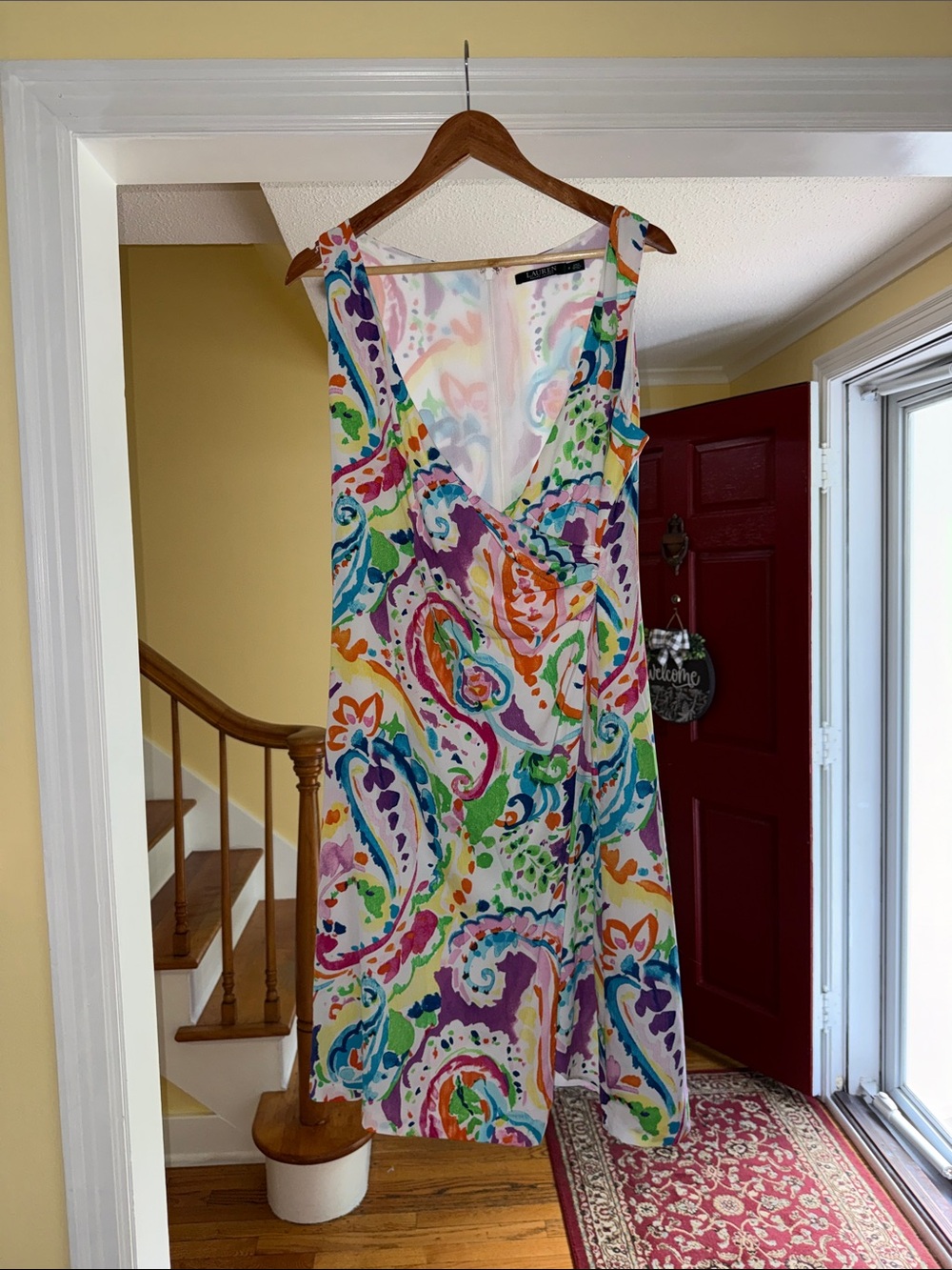Lauren Ralph Lauren White Multicolor Paisley V-Neck Dress